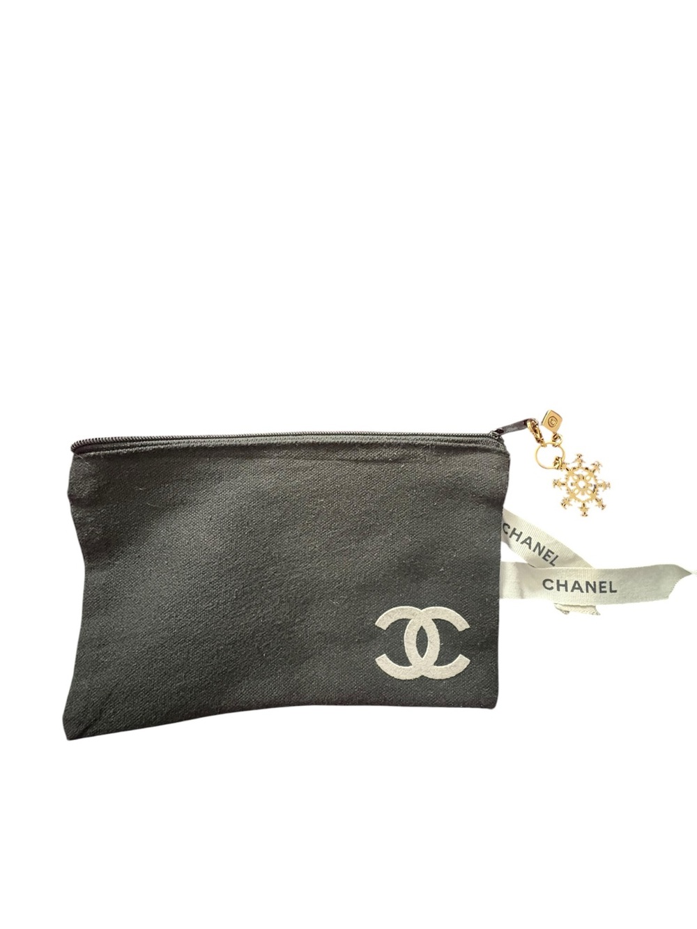 Chanel Black CC Zip Pouch with Gold Charm NWOT